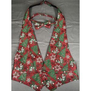 Holiday Red Vest and Bow tie trees/bells adjustable med/small